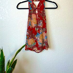 The Blue Age Floral Red Sleeveless Top